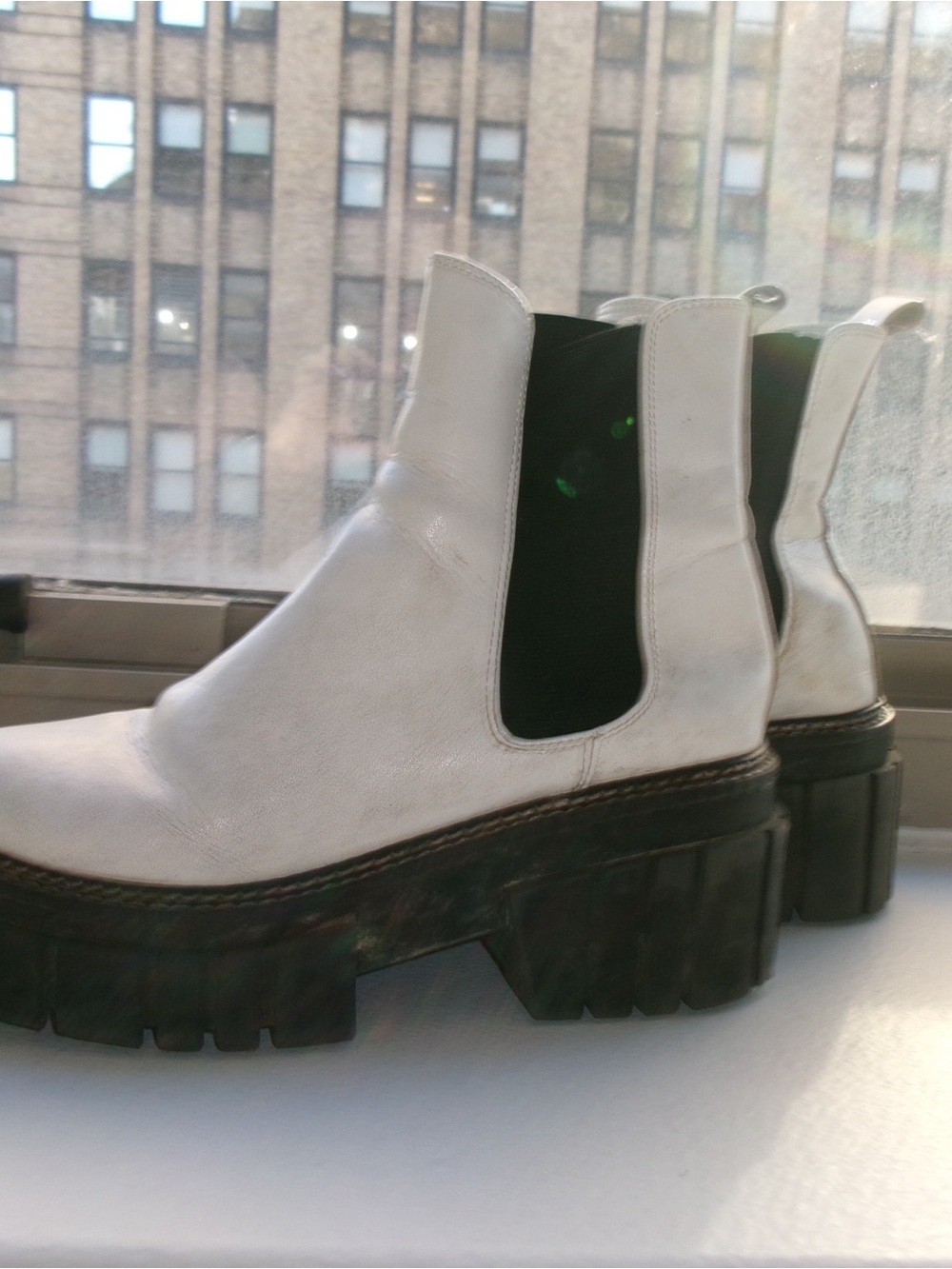White Platform Chelsea Boots with Black Elastic Panels - Picture 4 of 6